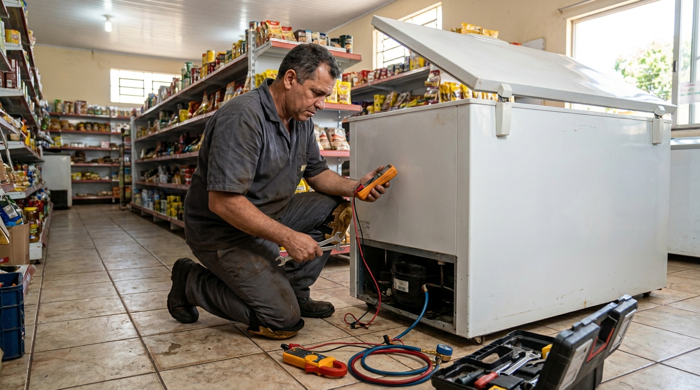 Troca de termostato de freezer em atendimento em Divinópolis‑MG